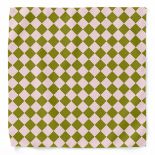 Pink Green Checker Diamond Pattern Bandana