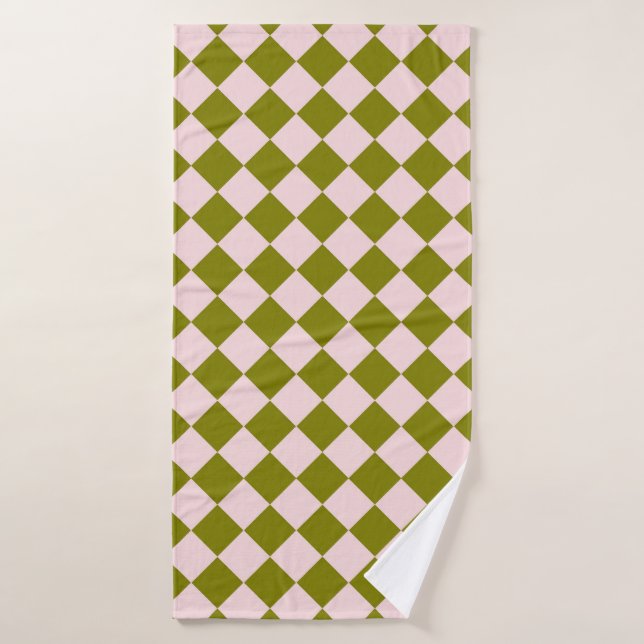 Pink Green Checker Diamond Pattern  Bath Towel (Bath Towel)
