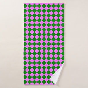 Pink Green Checker Diamond Pattern Bath Towel