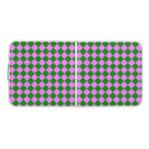 Pink Green Checker Diamond Pattern Beer Pong Table