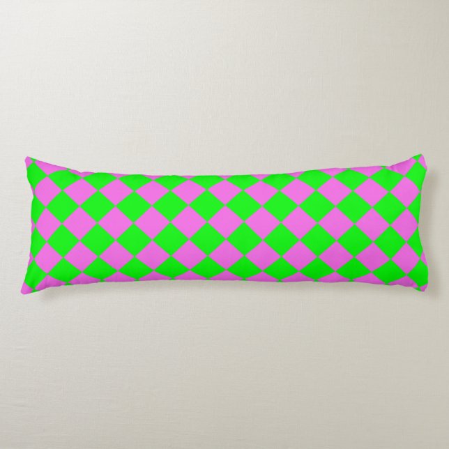 Pink Green Checker Diamond Pattern  Body Pillow (Front)