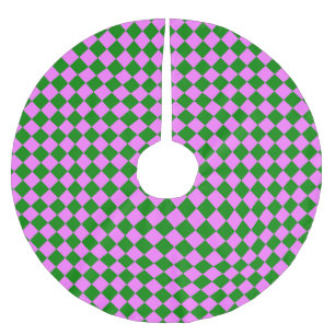 Pink Green Checker Diamond Pattern Brushed Polyester Tree Skirt