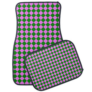 Pink Green Checker Diamond Pattern Car Floor Mat