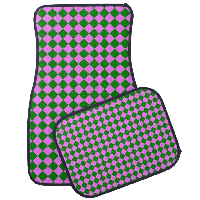Pink Green Checker Diamond Pattern Car Floor Mat (Set)