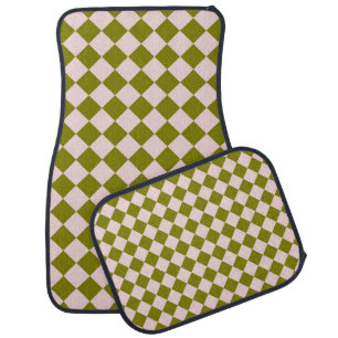 Pink Green Checker Diamond Pattern Car Floor Mat