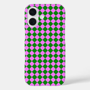 Pink Green Checker Diamond Pattern iPhone 16 Case