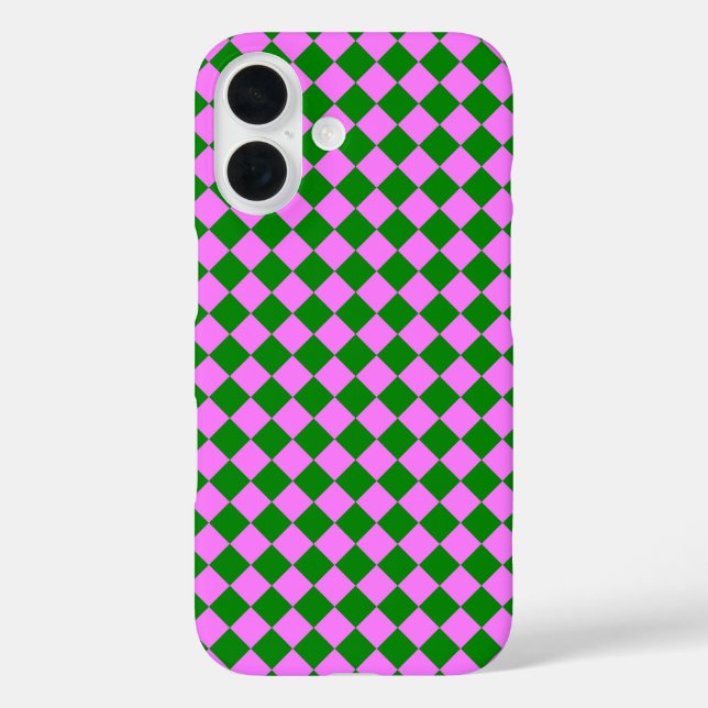 Pink Green Checker Diamond Pattern Case-Mate iPhone Case (Back)
