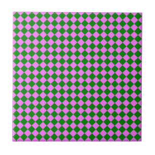 Pink Green Checker Diamond Pattern Ceramic Tile