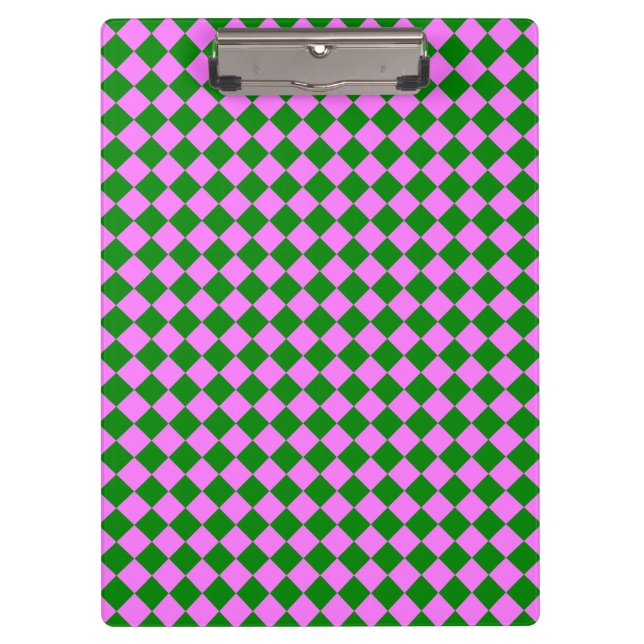 Pink Green Checker Diamond Pattern Clipboard (Front)
