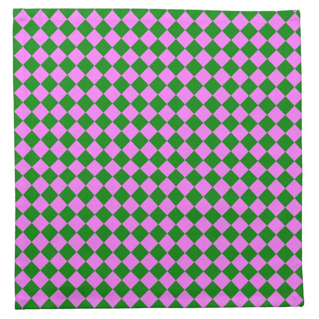 Pink Green Checker Diamond Pattern Cloth Napkin (Front)