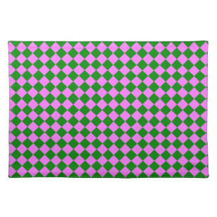 Pink Green Checker Diamond Pattern Cloth Placemat