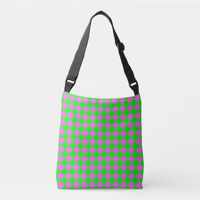 Pink Green Checker Diamond Pattern  Crossbody Bag (Front)