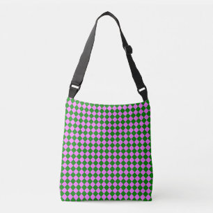 Pink Green Checker Diamond Pattern Crossbody Bag
