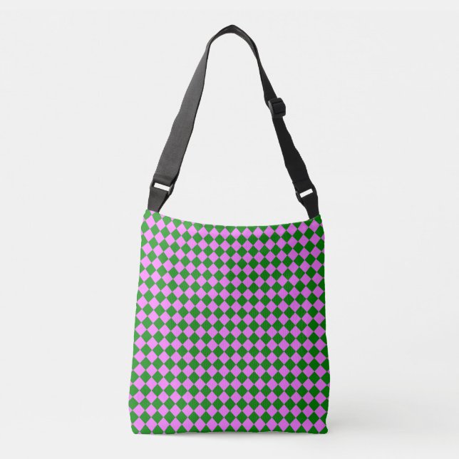 Pink Green Checker Diamond Pattern Crossbody Bag (Front)