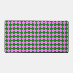 Pink Green Checker Diamond Pattern Desk Mat