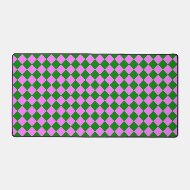 Pink Green Checker Diamond Pattern Desk Mat (Front)