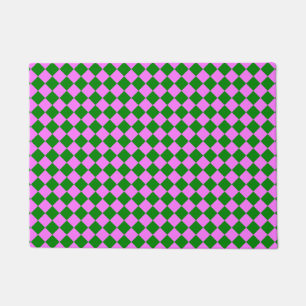 Pink Green Checker Diamond Pattern Doormat