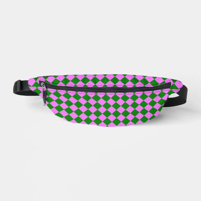 Pink Green Checker Diamond Pattern Fanny Pack (Front)