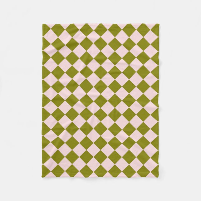 Pink Green Checker Diamond Pattern Fleece Blanket (Front)