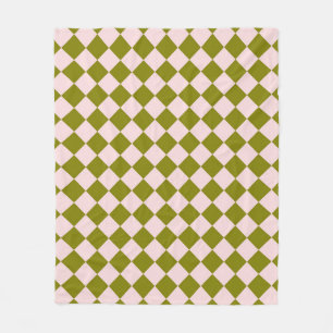 Pink Green Checker Diamond Pattern Fleece Blanket