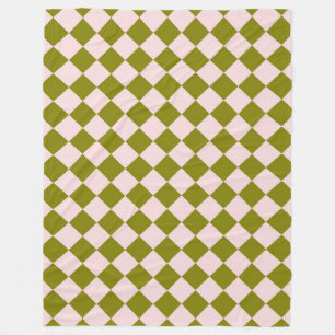 Pink Green Checker Diamond Pattern Fleece Blanket