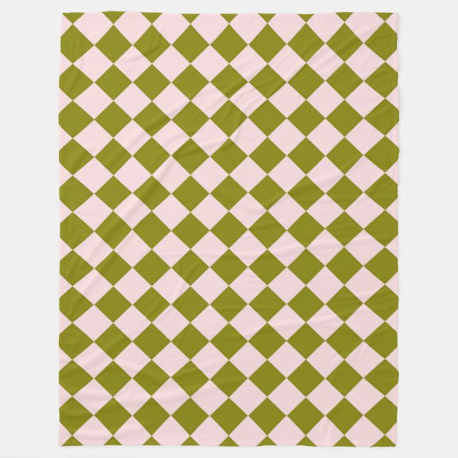Pink Green Checker Diamond Pattern Fleece Blanket (Front)