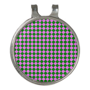 Pink Green Checker Diamond Pattern Golf Hat Clip