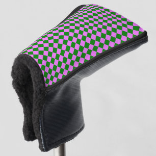 Pink Green Checker Diamond Pattern Golf Head Cover
