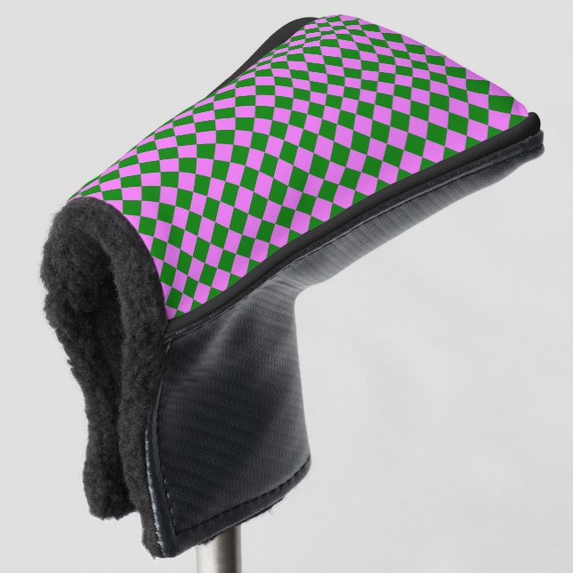 Pink Green Checker Diamond Pattern Golf Head Cover (3/4 Front)
