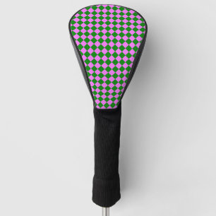 Pink Green Checker Diamond Pattern Golf Head Cover