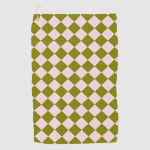 Pink Green Checker Diamond Pattern Golf Towel