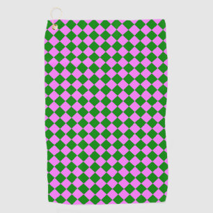 Pink Green Checker Diamond Pattern Golf Towel