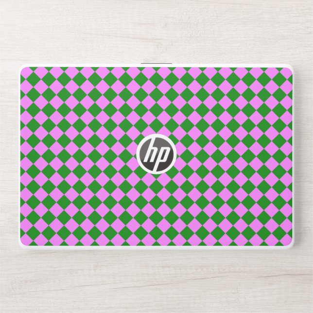 Pink Green Checker Diamond Pattern HP Laptop Skin (Front)