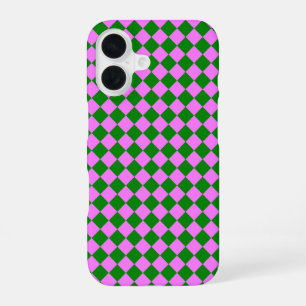Pink Green Checker Diamond Pattern iPhone 16 Case
