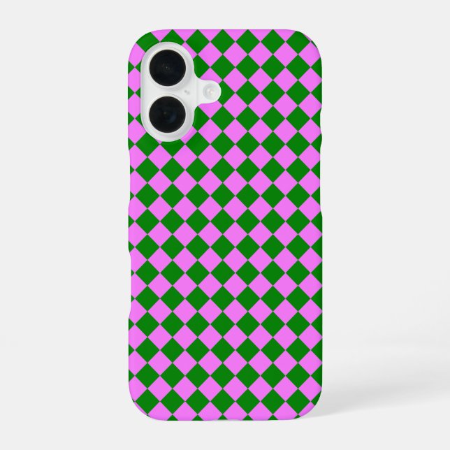 Pink Green Checker Diamond Pattern Iphone Case (Back)