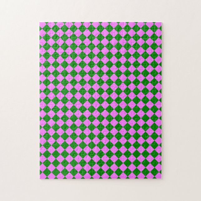 Pink Green Checker Diamond Pattern Jigsaw Puzzle (Vertical)