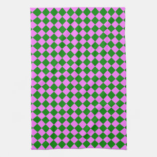 Pink Green Checker Diamond Pattern Kitchen Towel