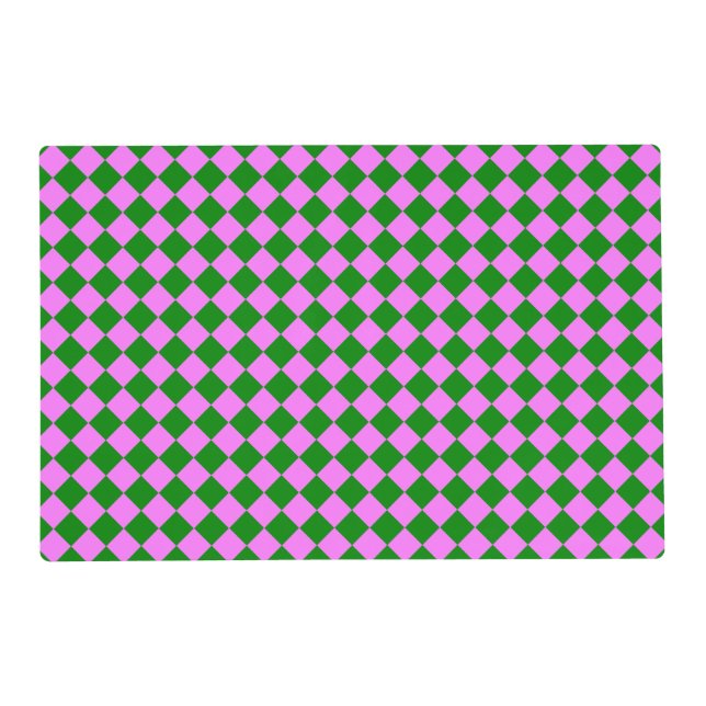 Pink Green Checker Diamond Pattern Laminated Placemat (Front)