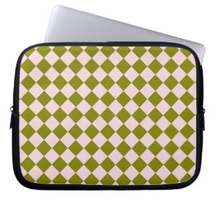 Pink Green Checker Diamond Pattern Laptop Sleeve