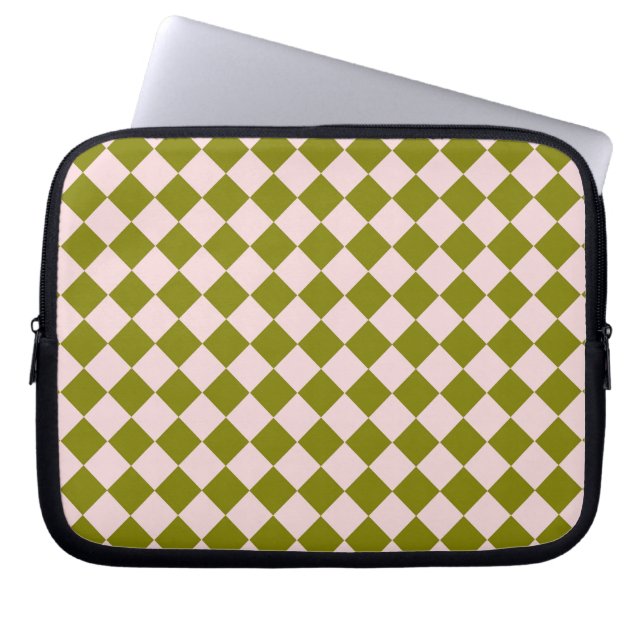Pink Green Checker Diamond Pattern Laptop Sleeve (Front)