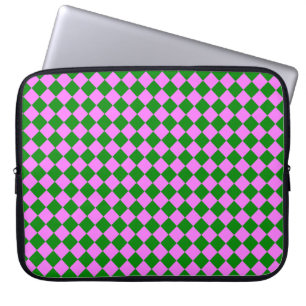 Pink Green Checker Diamond Pattern Laptop Sleeve