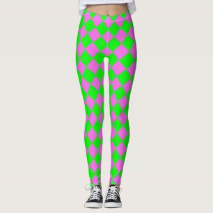 Pink Green Checker Diamond Pattern  Leggings