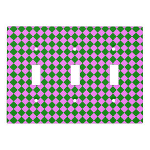 Pink Green Checker Diamond Pattern Light Switch Cover