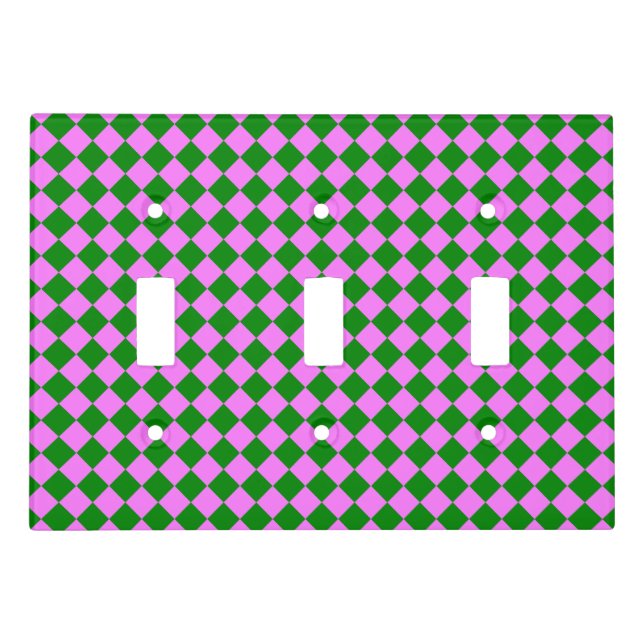 Pink Green Checker Diamond Pattern Light Switch Cover (Front)