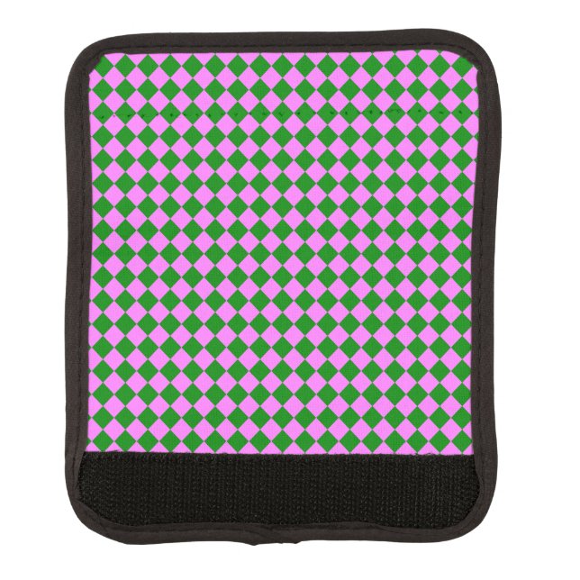Pink Green Checker Diamond Pattern Luggage Handle Wrap (Front)