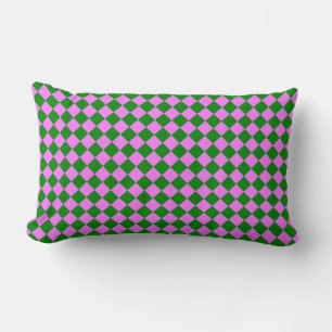 Pink Green Checker Diamond Pattern Lumbar Pillow
