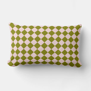 Pink Green Checker Diamond Pattern  Lumbar Pillow
