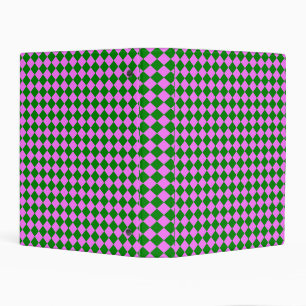 Pink Green Checker Diamond Pattern Mini Binder