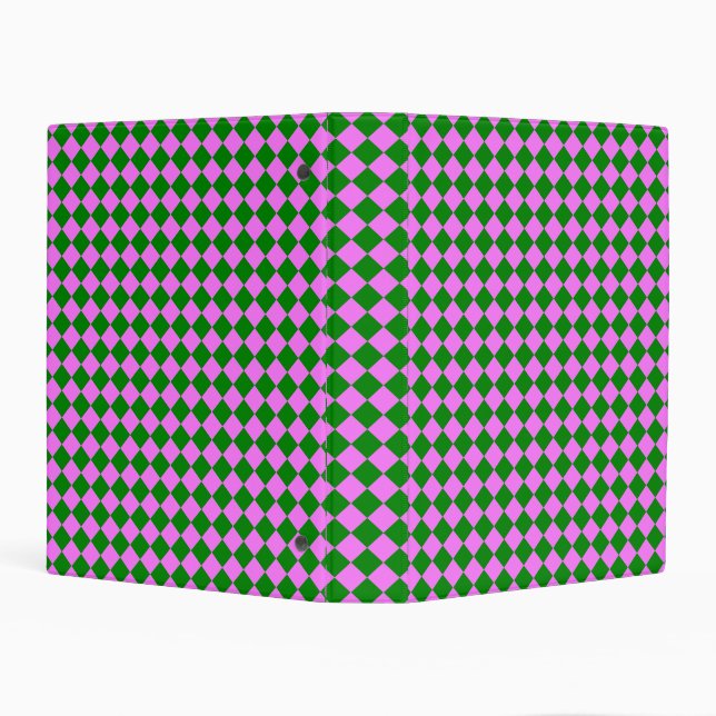 Pink Green Checker Diamond Pattern Mini Binder (Background)