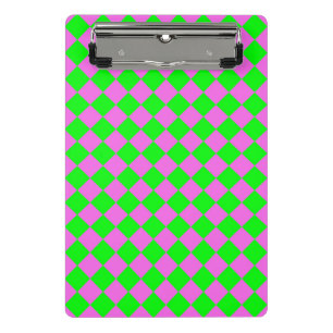 Pink Green Checker Diamond Pattern Mini Clipboard